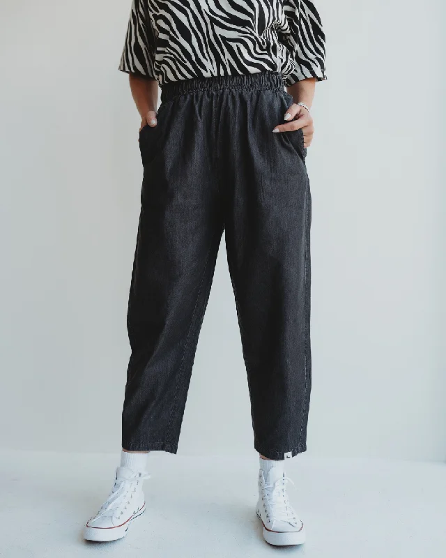 Kate Black Denim Trousers Chinos Cotton Straight Leg