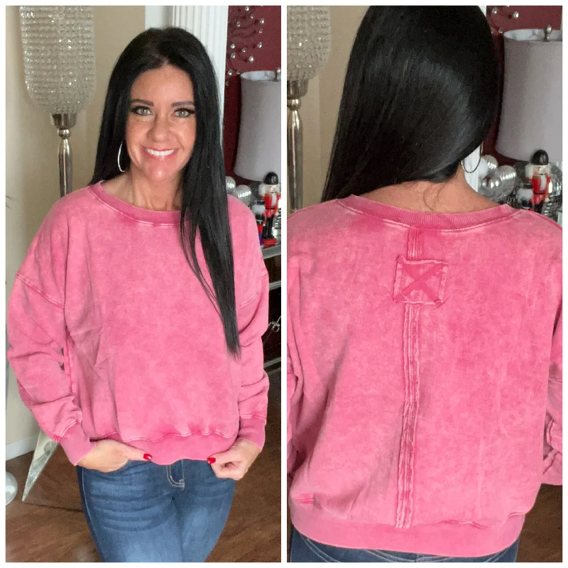 Ash Pink Cropped Boatneck Acid Washed Crewneck Pullover Crew Neck Wool