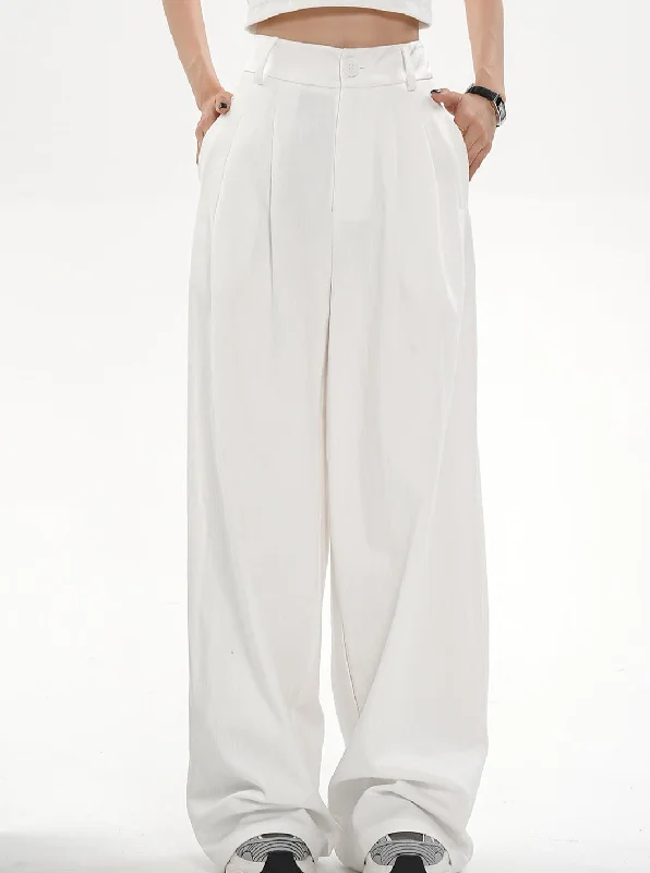 Wide-Leg Palazzo Pants - High-Waisted Loose Fit Trousers Wide Leg Loose Fit Mid Waist