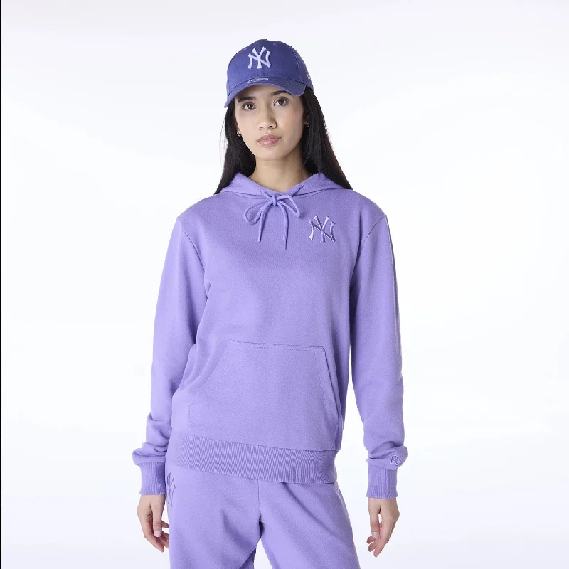 New York Yankees Womens MLB League Essential Purple Pullover Hoodie Gathered Sleeve Pullover