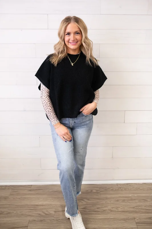 ee:some Dolman Sleeve Round Neck Sweater-Black Thin Thick Dense