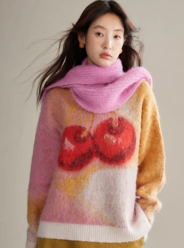 Cherry Sweet Mohair-Textured Sweater Machine Wash Dry Clean Hand Wash