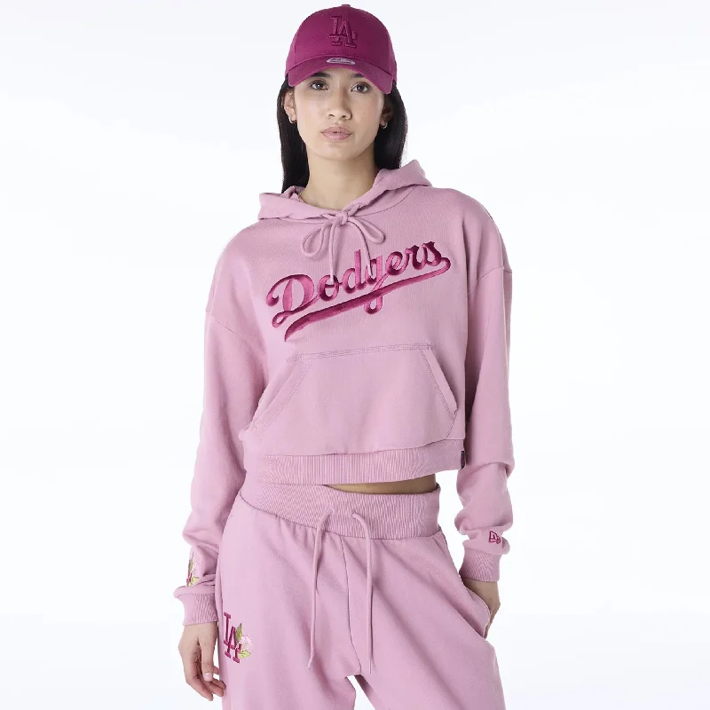 LA Dodgers Womens MLB Graphic Dark Pink Pullover Hoodie Long Bell Sleeve