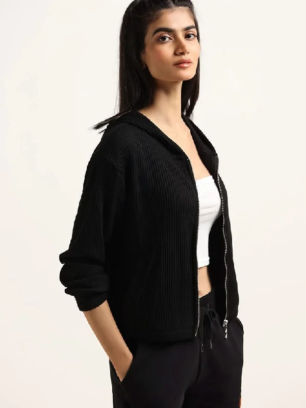 Studiofit Black Zip-Through Cotton Blend Jacket Mesh Jacket Canvas Jacket Denim Jacket