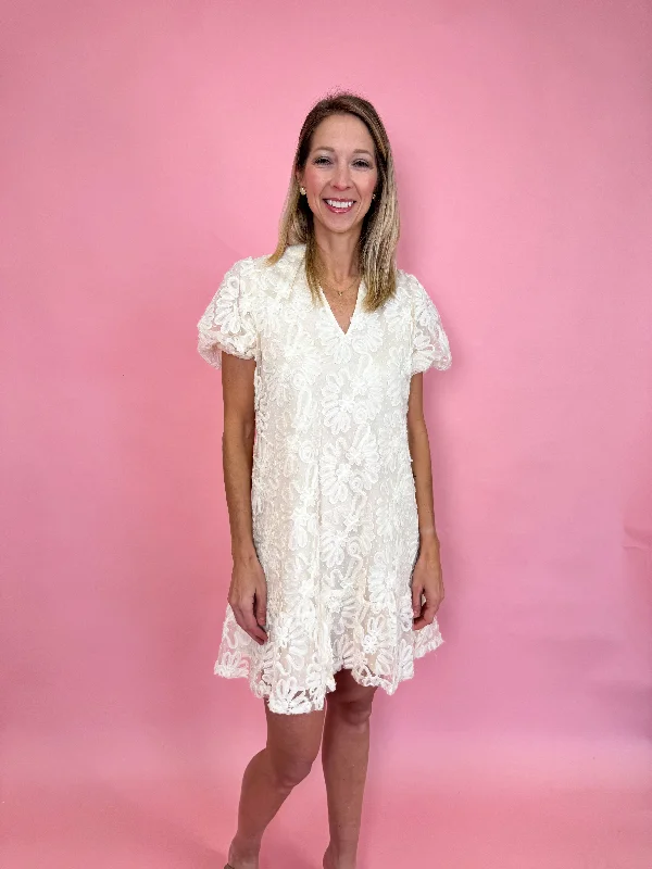 Ribbon Cream Flowers Dress