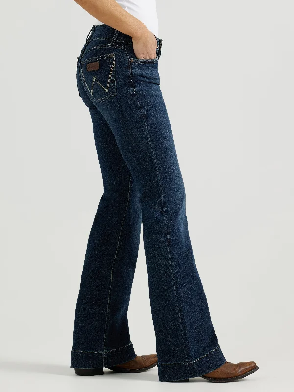 Women's Wrangler Retro Mae Samantha Dark Stonewash Wide Leg Trouser Jean Trousers Pleated Formal