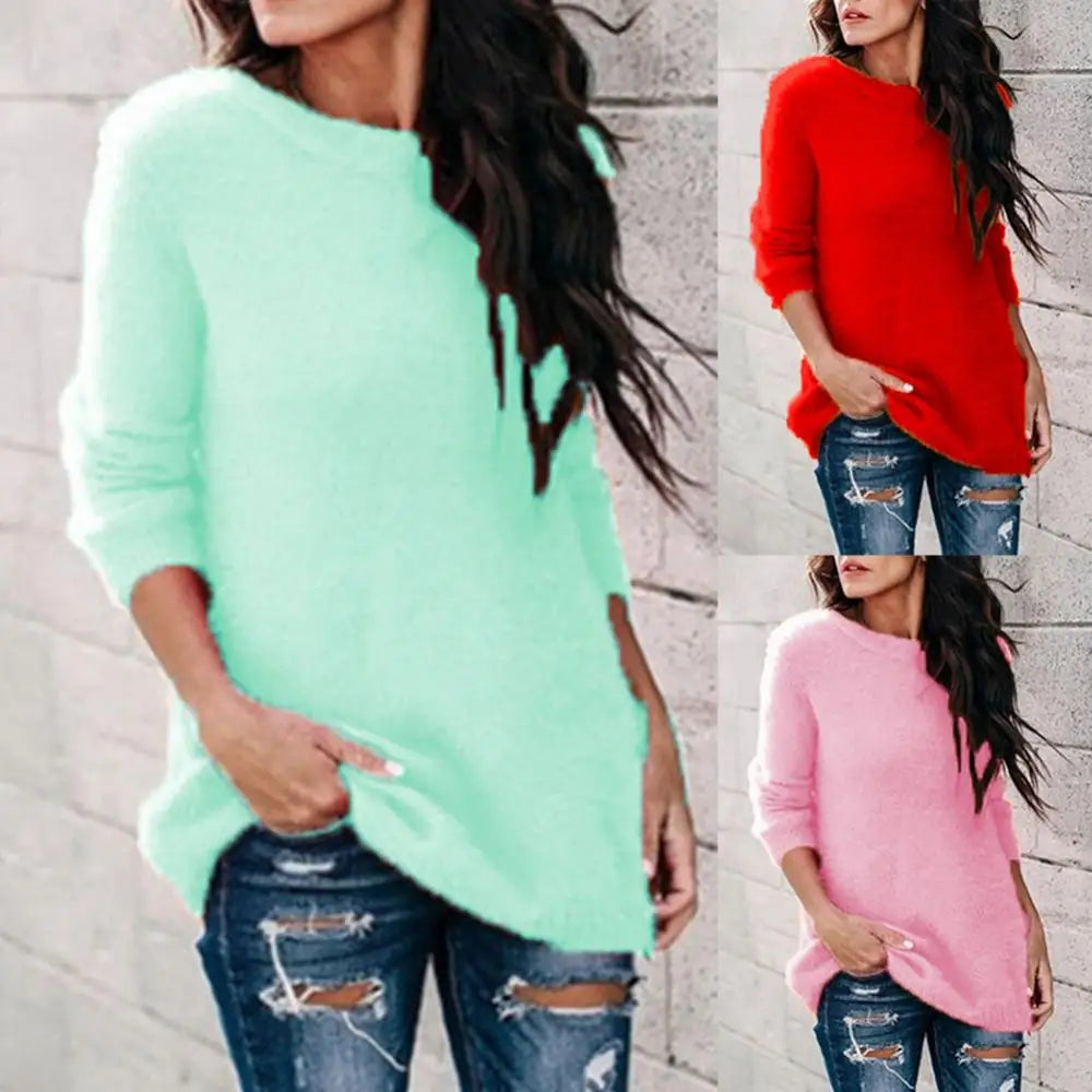 Fashion Womens Winter Warm Sweater Fluffy Plain Jumper Ladies Casual Long Pullover Tops Autumn Oversize Korean Sweater 2022 New Bardot Neck Top