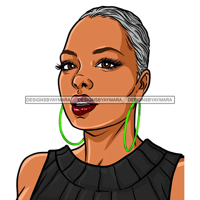 Black Woman With Short Gray Hair In Gray Black Dress JPG PNG  Clipart Cricut Silhouette Cut Cutting
