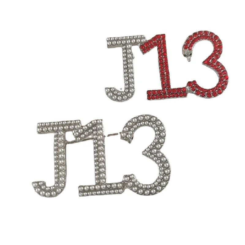 Greek Sorority Pearl Rhinestone Letter J13 Brooches Pins Women Sweater Suit Brooch Embroidered Appliqued Beaded