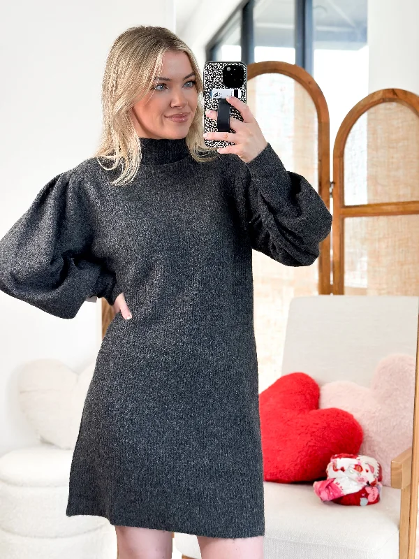 Hazel Sweater Dress in Grey Chenille Fabric Brocade Fabric Lace Fabric