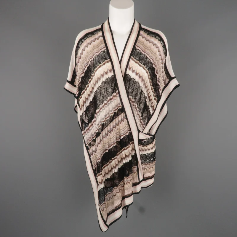MISSONI Size S Black Taupe & Pink Viscose Silk Blend Mesh Wrap Pullover Open Front Cardigan