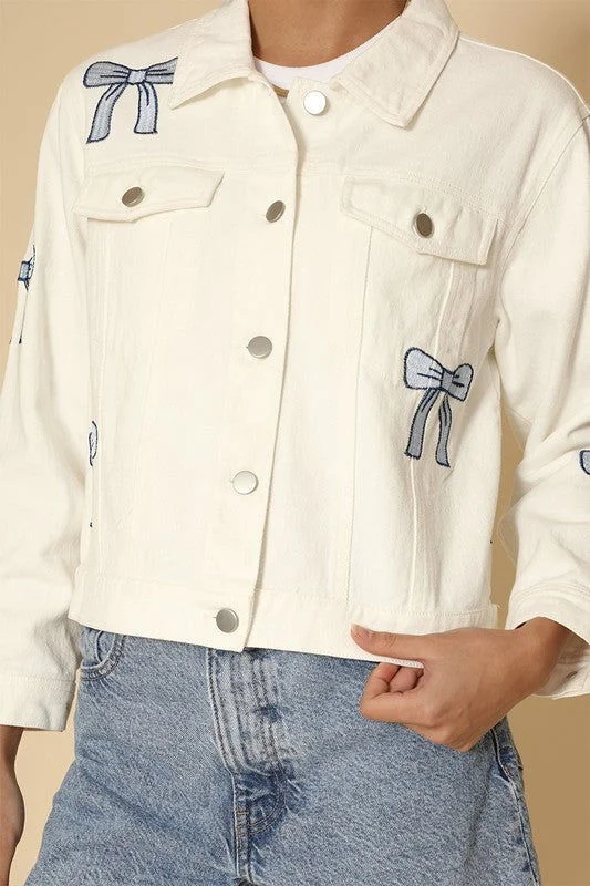 Embroidered bow denim jacket Plaid Jacket Tartan Jacket Houndstooth Jacket
