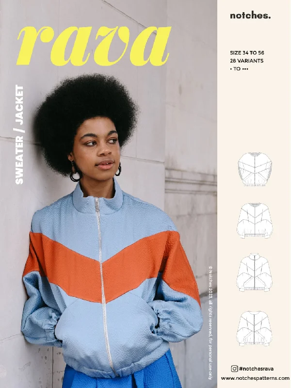 PDF Pattern - Rava Sweater & Jacket | Notches Zippered Front Buttoned Front Snap Front