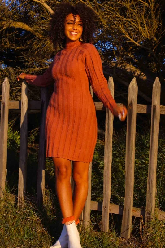 Pumpkin Spice Open Back Sweater Dress - Rust Satin Blend Silk Blend Wool Blend