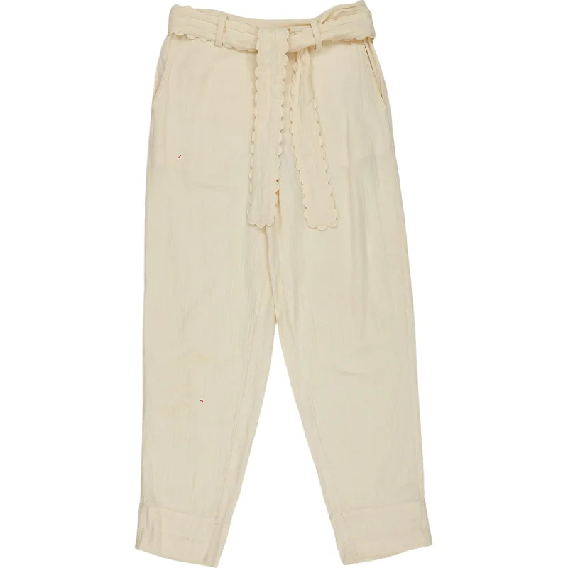 Wyse Cream Delphine Double Barrel Leg Trouser Cropped Trousers Casual Linen