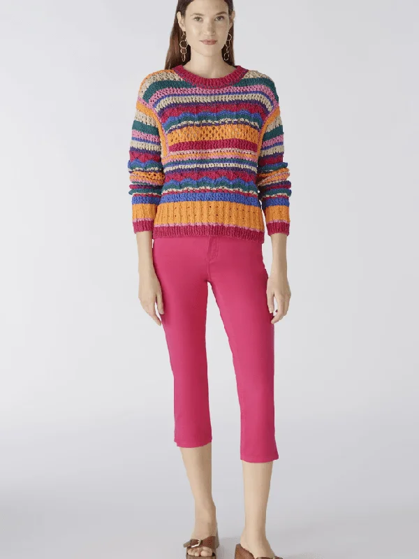 Oui Cotton Capri Trousers In Pink 78878 Col 3438 Trousers chic fashionable