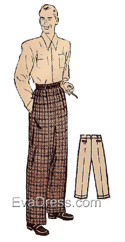 E-PATTERN 1940's Men's Trousers E3988 Trousers Summer Linen