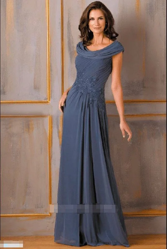 Cap-Sleeved A-Line Mother Of The Bride Dress With Appliques And Draping