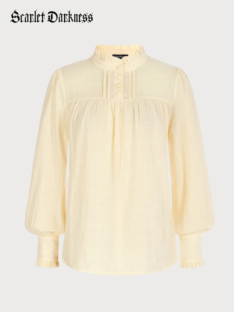 Women Cotton Tops Long Sleeve Stand Collar Pullover Tops Button Front Sweater
