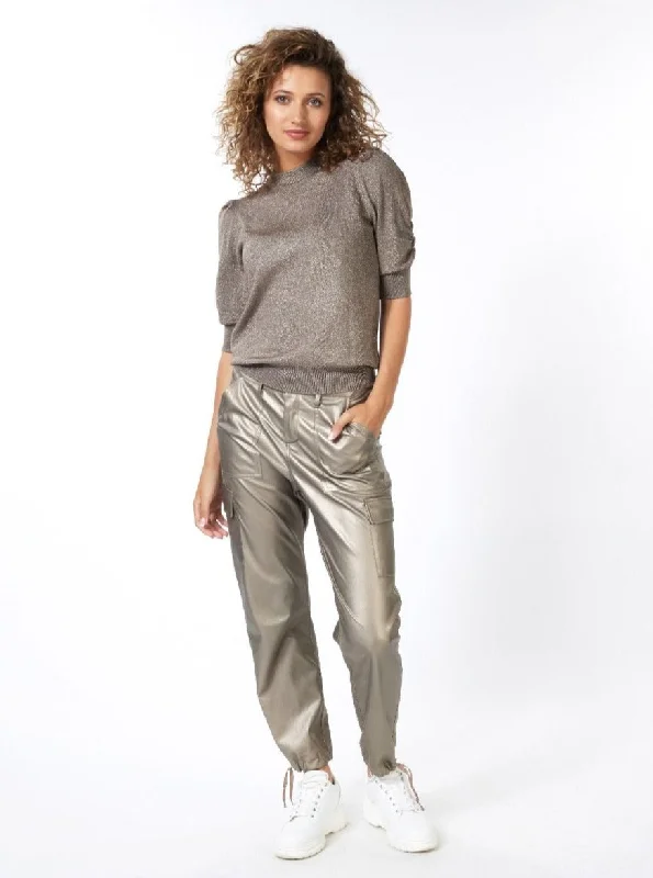 Trousers Cargo PU [Soft Gold-F2311503] Trousers Flared Retro