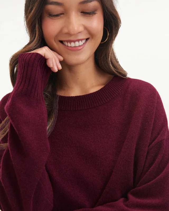 Splendid - Melissa Cashmere Sweater in Black Cherry Solid Color Striped Floral Print