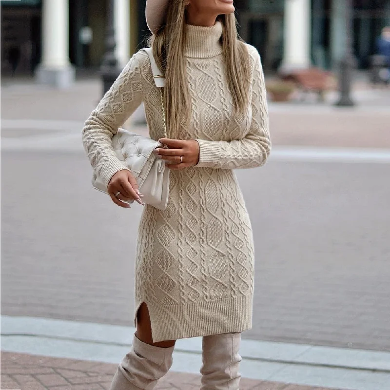 Ashore Shop Womens Knitted Turtleneck Jumper Sweater Dress Embroidered Appliqued Beaded