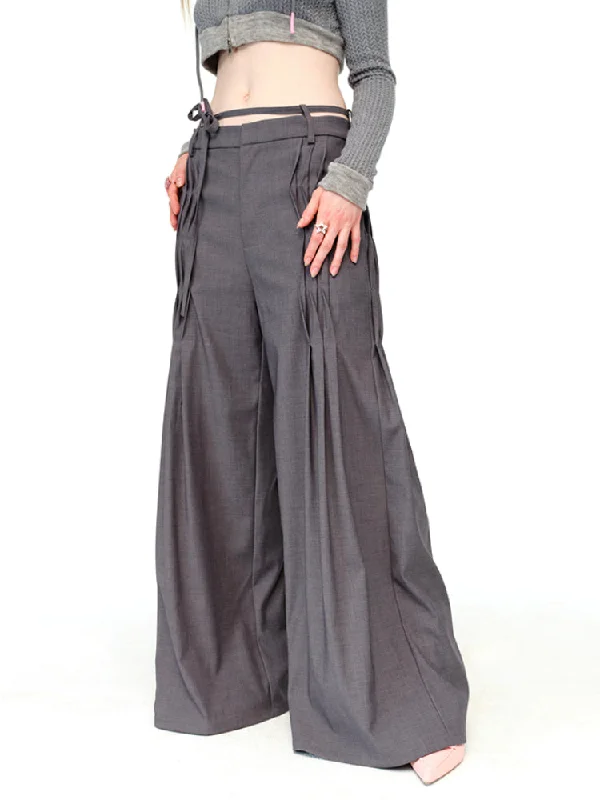 Pleated Wide-Leg Formal Trousers Chinos Cotton Straight Leg