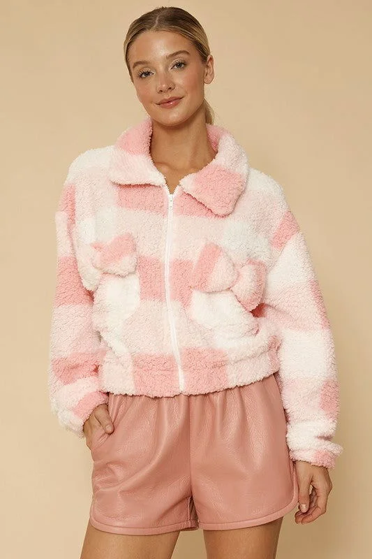 Sherpa bow zip up jacket Quilted Jacket Puffer Jacket Insulated Jacket