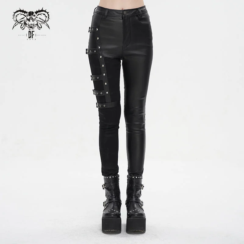PT218 Women's asymmetrical faux leather trousers Trousers chic elegant