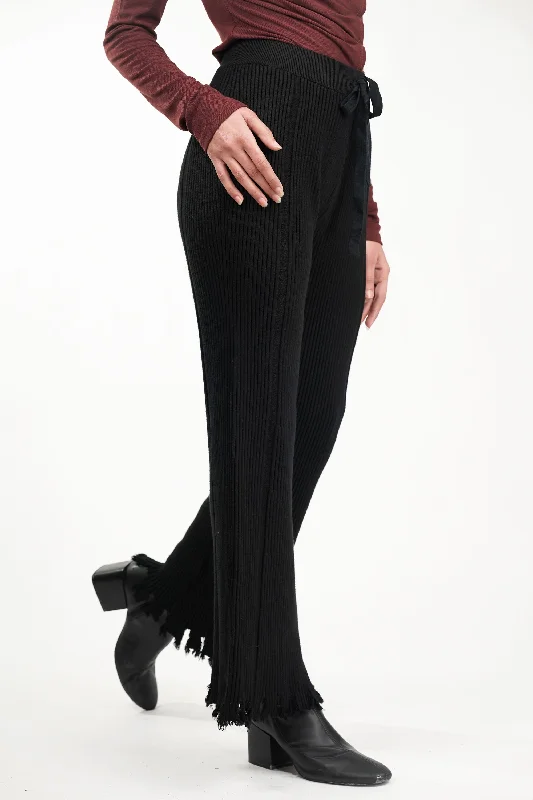 High-waist Black Rib-Knit Trousers Trousers Modern Contemporary