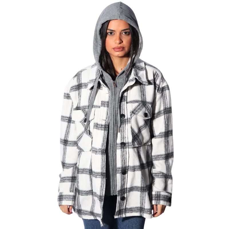 CALVIN KLEIN - Plaid triple zipper jacket Notch Collar Jacket Peter Pan Collar Jacket Cowl Neck Jacket