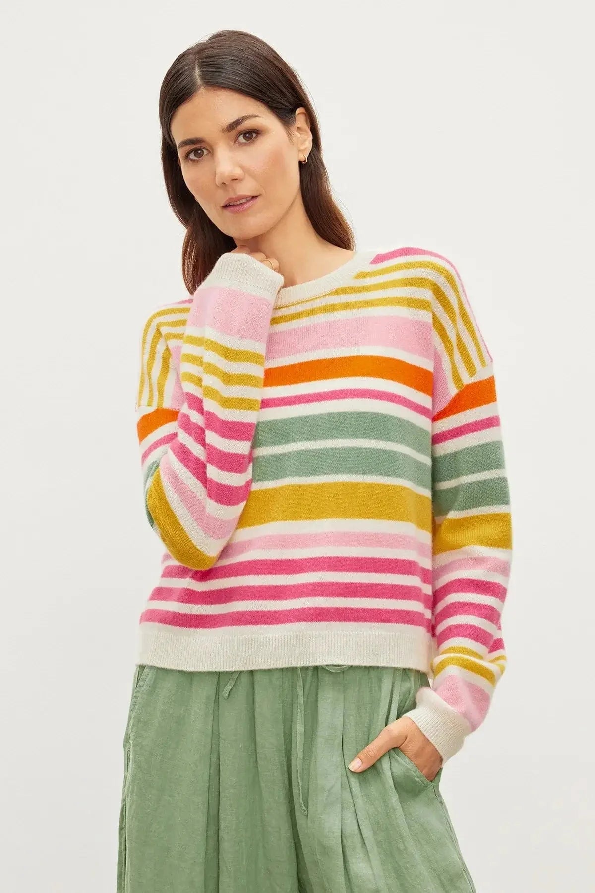 Anny Sweater in Multi Stripe Cable Knit Ribbed Knit Lace Knit