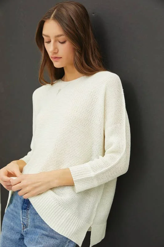 CLASSIC PULLOVER 3/4 SLEEVE KNIT SWEATER | IVORY Flutter Sleeve Feminine