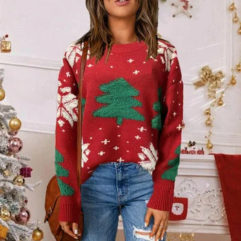 O- neck Pullover Christmas Sweater Tops Jewel Neck Pullover