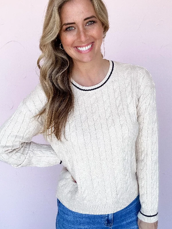 Harbor Cable Knit Sweater Solid Color Striped Floral Print