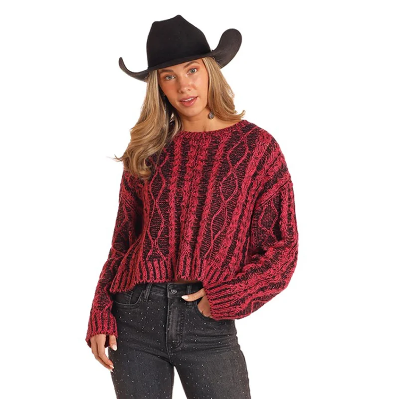 Rock & Roll Women's Pink Cable Knit Sweater Stylish Fashionable Trendy