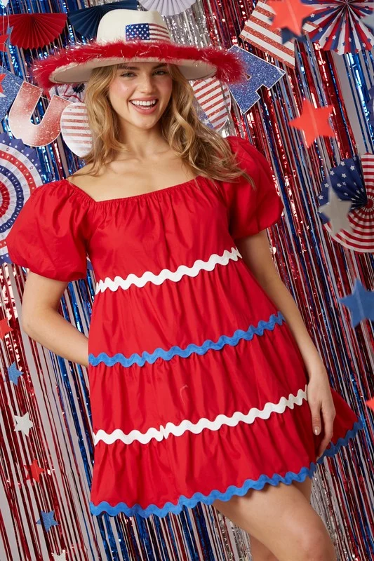 Red, White and Blue Rick Rack Dress