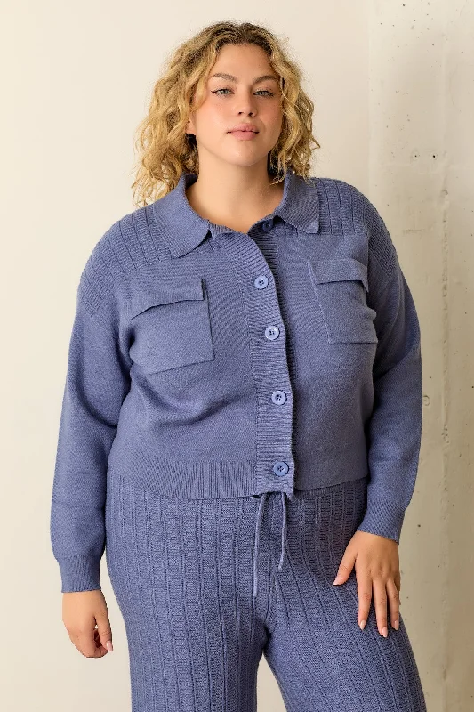 PLUS SWEATER KNIT SHACKET AND PANT SET Plaid Sweater Polka Dot Checkered