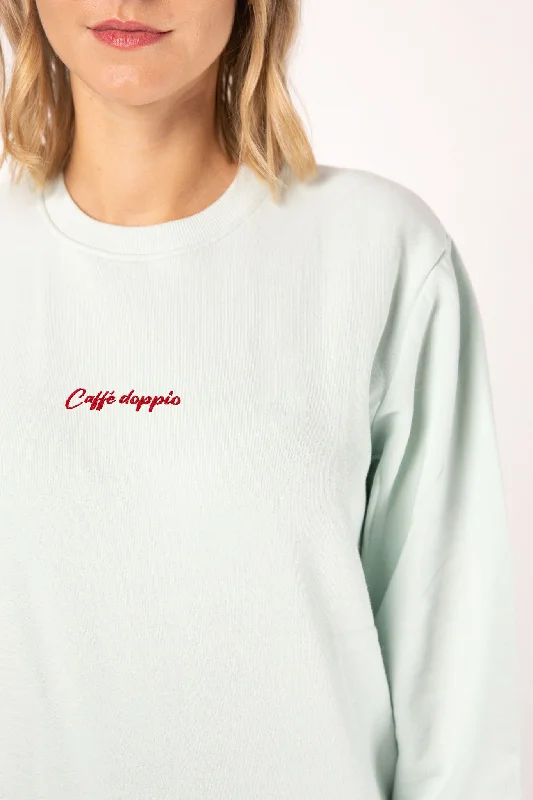 Caffé doppio | Bestickter Bio-Baumwoll Frauen Pullover Crew Neck Wool