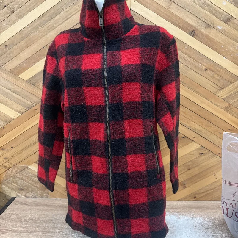 Roots Red and Black Plaid Fleece Zip-Up Jacket: red, black-unisex-XS Anorak Shell Jacket Lightweight Jacket
