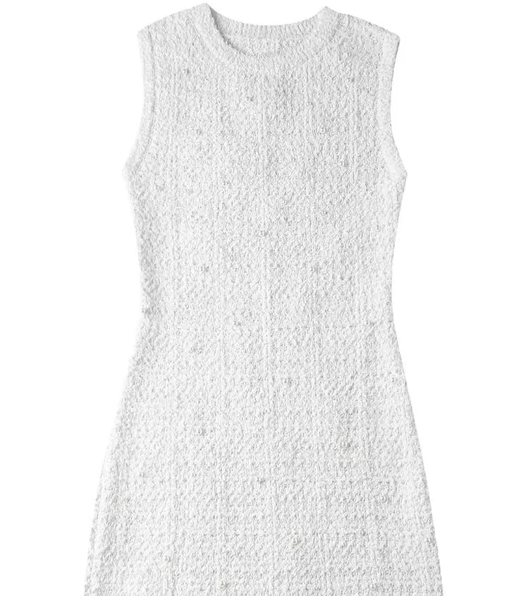 A&A Vintage Chic White Sleeveless Pullover Mini Dress Fleece Warm Pullover