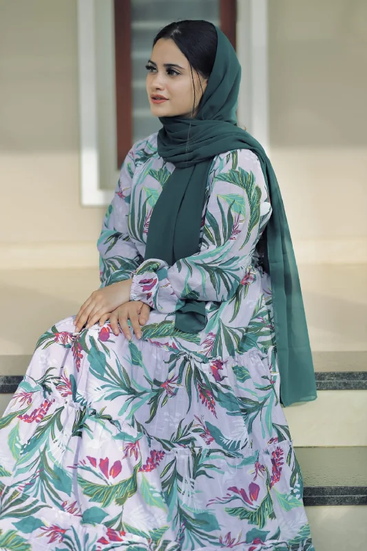 White and Green Floral Print Dress (GBP2051)