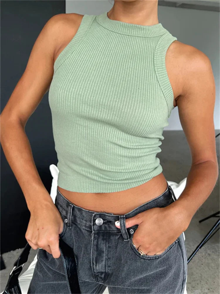 Ribbed Casual Sleeveless Summer Solid Slim Fit Pullovers Mini Vest Female Streetwear Basic Tops Crop Top Cashmere Luxurious Pullover