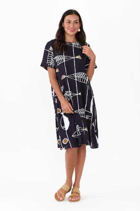 Shayann Navy Sea Linen Cotton Dress