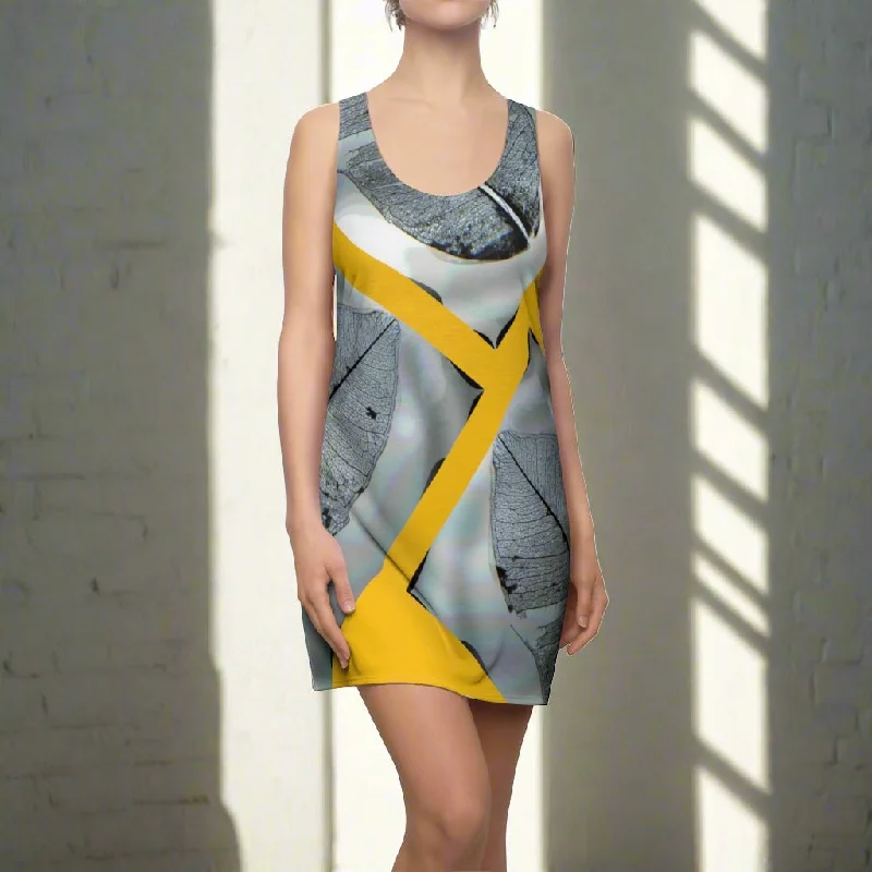 Leaves Women's Racerback Dress Gray/Yellow