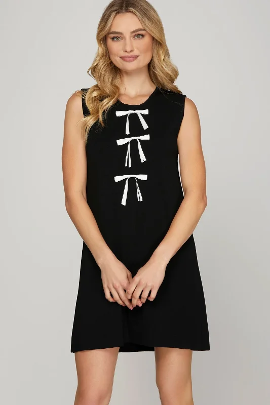 Contrast Bow Sweater Dress Open Front Closed Front Wrap Front