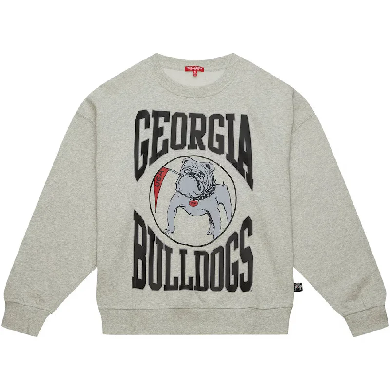 Georgia Bulldogs Mitchell & Ness Women's Oversized Logo Lightweight Pullover Sweatshirt - Heather Gray Boyleg Sleeve Pullover