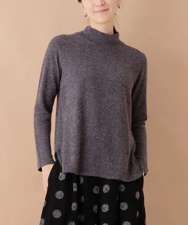 Soft cut and sewn high neck pullover 24W075 Tight Sleeve Top
