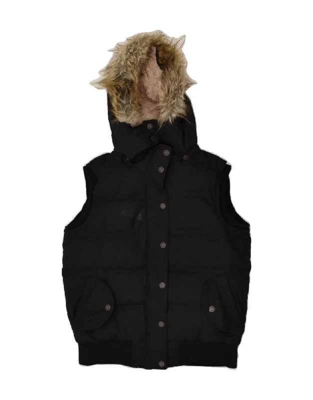 FAT FACE Womens Hooded Padded Gilet UK 12 Medium Black Polyester