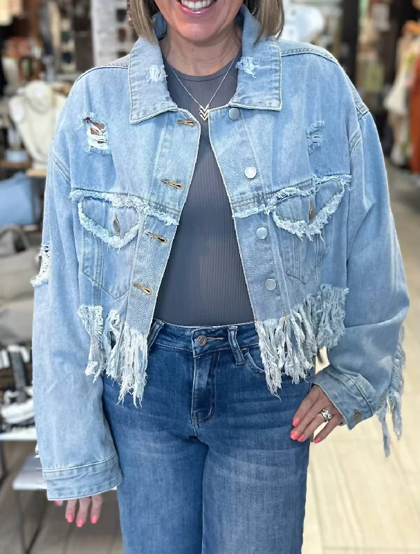 Fringe Denim Cropped Jacket